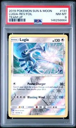 PSA 8 2019 POKEMON SUN & MOON TEAM UP #131 LUGIA-REVERSE FOIL - Image 1