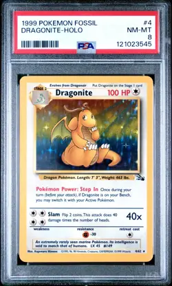 Dragonite (4) Fossil #04 (1999) Holo PSA 8 Pokemon - Image 1