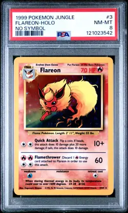Flareon (3) Jungle NO SYMBOL #03 (1999) Holo PSA 8 Pokemon - Image 1