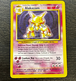 Pokemon TCG - ENGLISH BASE SET UNLIMITED RARE Alakazam Holo Card 1/02 LP / MP - Image 1