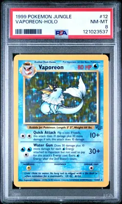 Vaporeon (12) Jungle #12 (1999) Holo PSA 8 Pokemon - Image 1