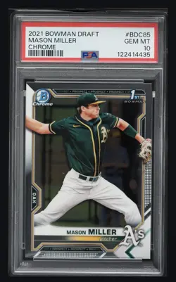 PSA 10 MASON MILLER 1st 2021 Bowman Chrome Draft A's Rookie Card RC GEM MINT - Image 1