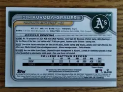 2024 Bowman Draft - 1st Bowman Chrome Josh Kuroda-Grauer Auto #CPA-JK (RC) A's - Image 2