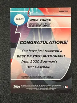 Nick Yorke 2020 Bowman's Best Prospect Auto Refractor Pirates B20-NY - Image 2
