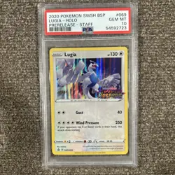 2020 POKEMON SWSH BLACK STAR PROMO PRERELEASE-STAFF #069 LUGIA-HOLO PSA 10 - Image 1