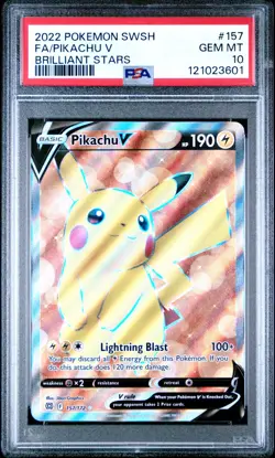 Pikachu V (Full Art) Brilliant Stars #157 (2022) Ultra Rare Holo PSA 10 Pokemon - Image 1