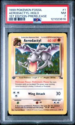Aerodactyl (1) Fossil #01 Prerelease 1st edition (1999) Holo PSA 7 Pokemon - Image 1