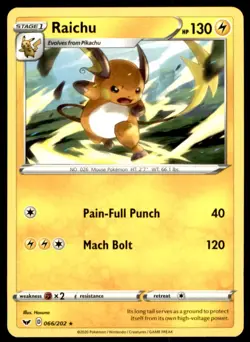 Raichu 066/202 Rare Sword & Shield Pokemon Lightly Played - Image 1