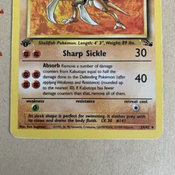 Pokemon 1999 WOTC 1st Edition Fossil Non-Holo Rare Kabutops 24/62 - MP - Image 4