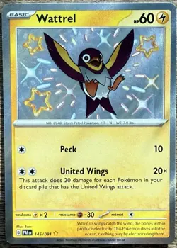 Wattrel 145/091 SV: Paldean Fates Shiny Rare Holo 2024 Pokemon TCG NM - Image 1