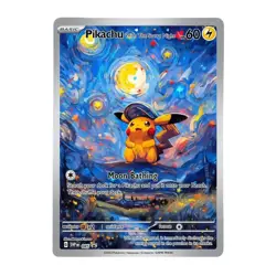 Pokemon Pikachu Starry Night Van Gogh Beautiful Moon ACG Star Trading Card New - Image 2