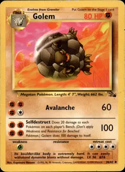 Golem 36/62 Unlimited - Pokemon Fossil - HP - Image 1