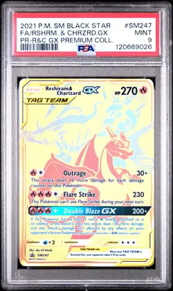 2021 Pokemon Black Star Promo #SM247 Reshiram and Charizard PSA 9 - Image 1