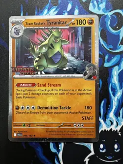 Team Rocket's Tyranitar 096/182 STAFF Prerelease Promo Pokemon Destined Rivals - Image 1