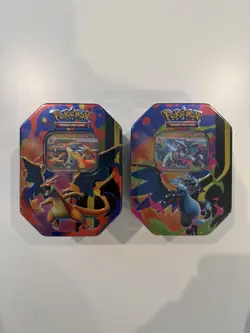 Pokemon TCG - Mega Charizard ex Tin x 2 (One of each X + Y) - Sealed - in hand - Image 1
