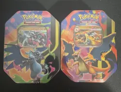 Mega Charizard X EX Tin + Mega Charizard Y EX Tin Sealed Pokemon TCG Bundle - Image 1