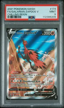 PSA 9 Galarian Zapdos V 174/198 ALT ART Swsh Chilling Reign Pokemon Card MINT - Image 1