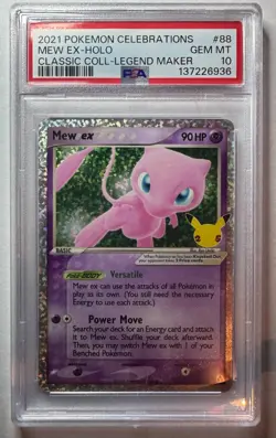 Mew ex Holo 88/92 Gem Mint Classic Collection 2021 Pokemon Celebrations PSA 10 - Image 1