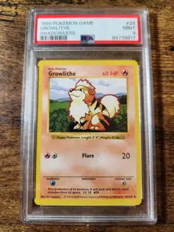 1999 Pokemon TCG Base Set Growlithe Shadowless PSA 9 Mint 28/102 - Image 1