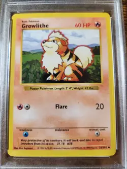 1999 Pokemon TCG Base Set Growlithe Shadowless PSA 9 Mint 28/102 - Image 2
