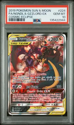 2019 POKEMON SUN & MOON COSMIC ECLIPSE FULL ART/NAGANADEL & GUZZLORD GX PSA 10 - Image 1