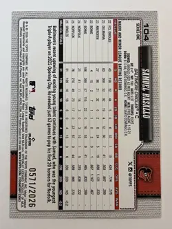 2026 Topps Series 1 Samuel Basallo RC #104 Gold #/2026 Baltimore Orioles - Image 2