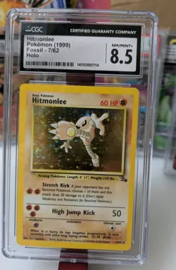 Hitmonlee 7/62 Fossil Holo Rare Vintage Pokemon card, Graded CGC 8.5 - Image 1