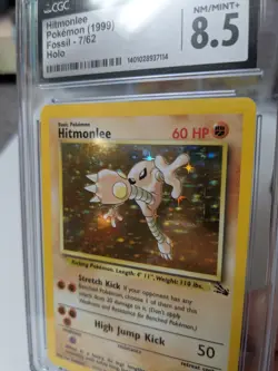 Hitmonlee 7/62 Fossil Holo Rare Vintage Pokemon card, Graded CGC 8.5 - Image 3