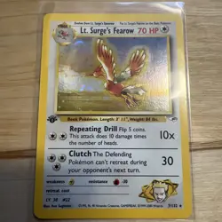 LT. SURGE'S FEAROW Pokemon Card WOTC 1st Edition Gym Heroes 7/132 HOLO NM Swirl - Image 1