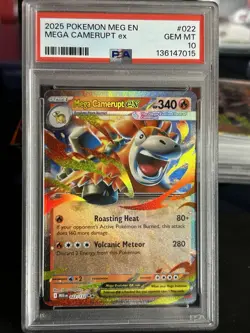 2025 POKEMON MEG EN-MEGA EVOLUTION #022 MEGA CAMERUPT EX PSA 10 - Image 1