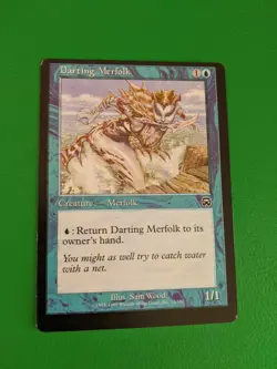 MTG Darting Merfolk Mercadian Masques off center miscut misprint error - Image 1