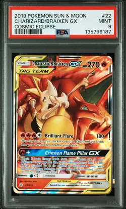 2019 POKEMON SUN & MOON COSMIC ECLIPSE 22/236 CHARIZARD & BRAIXEN GX PSA 9 - Image 1