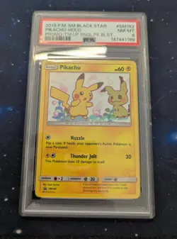 PSA 8 *Galaxy Swirl* Pokemon S&M Pikachu Holo Promo team up single pack SM162 - Image 3