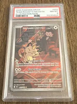 2025 Pokemon Destined Rivals Team Rocket’s Meowth IR 203/182 PSA 8 - Image 1