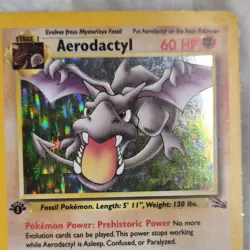 Pokemon Aerodactyl Fossil 1/62 Holo Rare 1999 Stage 1 60 HP 1st Edition - Image 2