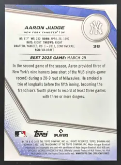 2025 Bowman's Best Aaron Judge Purple Mojo Refractor /250 #38 Yankees - Image 2