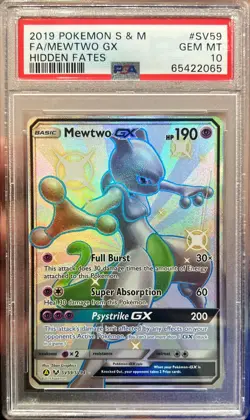 2019 Pokemon Sun & Moon Hidden Fates FA Mewtwo GX Shiny Vault SV59 PSA 10 Gem - Image 1