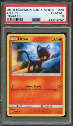 PM - 2019 - POKEMON SUN & MOON TEAM UP - TEAM UP - #20 - LITTEN - PSA 10 - Image 1