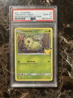 Chikorita McDonald's Promo Pokemon Holo Card 2/25 PSA 10. Low Pop - Image 1