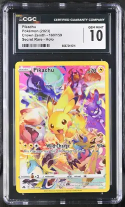 Pokemon Pikachu Crown Zenith Secret Rare Full Art #160 CGC 10 Gem Mint - Image 1