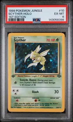 1999 POKEMON JUNGLE 1ST EDITION #10 SCYTHER-HOLO PSA 6 - Image 1