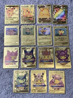 Set of 15 Pikachu & Complete 7 Card Cosplay Set Gold Foil Fan Art Cards - Image 1