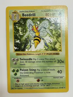 Pokemon TCG Beedrill Base Set Shadowless 17/102 LP+ Rare Regular English Card - Image 1
