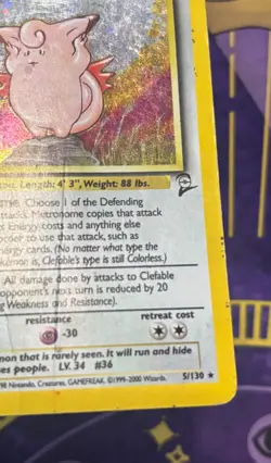 Pokemon TCG Clefable Base Set 2 Holo Unlimited Rare Card 5/130 DMG - Image 4