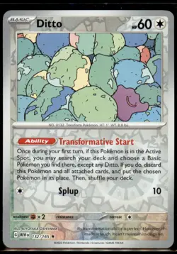 Pokemon Ditto Reverse Holo NM 132/165 Scarlet & Violet 151 - Image 1