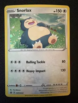 Pokemon TCG Sword & Shield Snorlax Black Star Promo SWSH032 HD Swirl Holo Bleed - Image 1