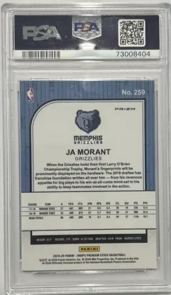 2019 Panini NBA Hoops Premium Stock - Ja Morant #259 Silver Lazer Prizm PSA 10! - Image 2