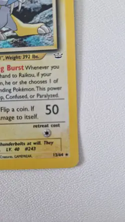 Pokemon TCG: Raikou 13/64 - Neo Revelation (Holo Rare, Unlimited) - Excellent/NM - Image 3