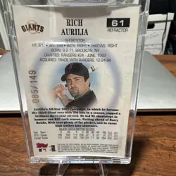 2002 Topps Pristine Rich Aurilia Refractor #61 /149 San Francisco Giants - Image 2