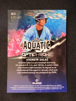 Andrew Salas 2025 Leaf Optichrome Aquatic Shimmer 1/1 Miami Marlins Top Prospect - Image 2